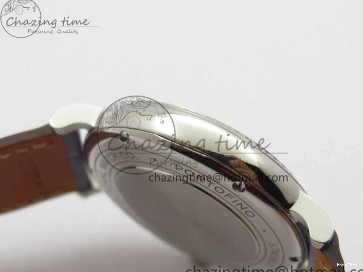 MIROTIME 0510 Attractive Portofino 37mm SS V7F 1:1 Best Edition Gray Dial Diamonds Bezel on Gray Leather Strap A 7091